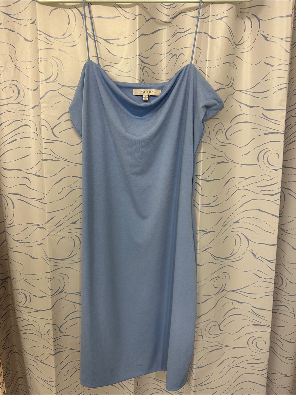 Love Tree Sky Blue Cowl Neck Midi Slip Dress